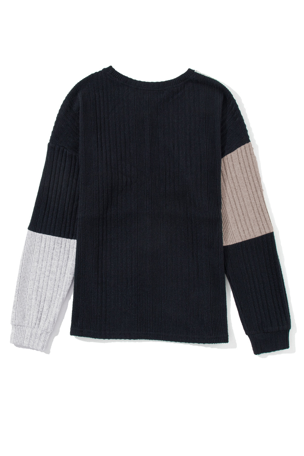 Black Color Block Drop Shoulder Rib Knit Mini Dress