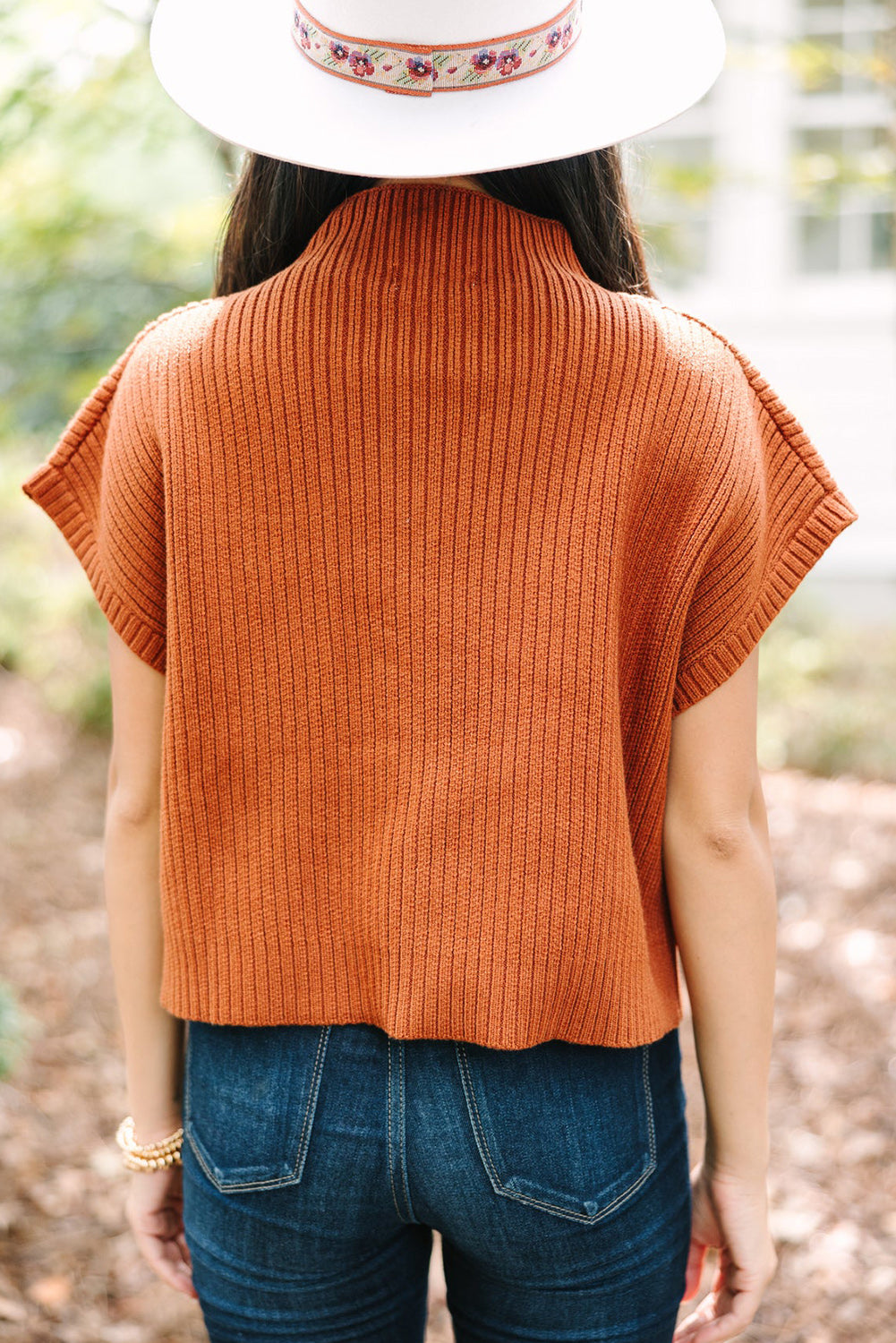 Blackish Green Patch Pocket Ribbed Knit Short Sleeve Sweater Dress