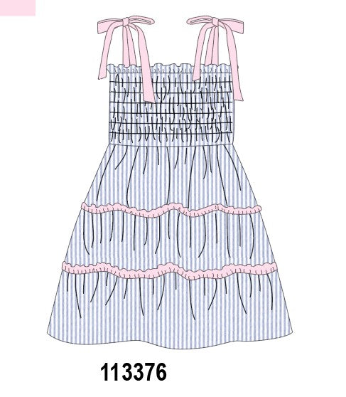 Blue Stripe Smocked Mom Dress