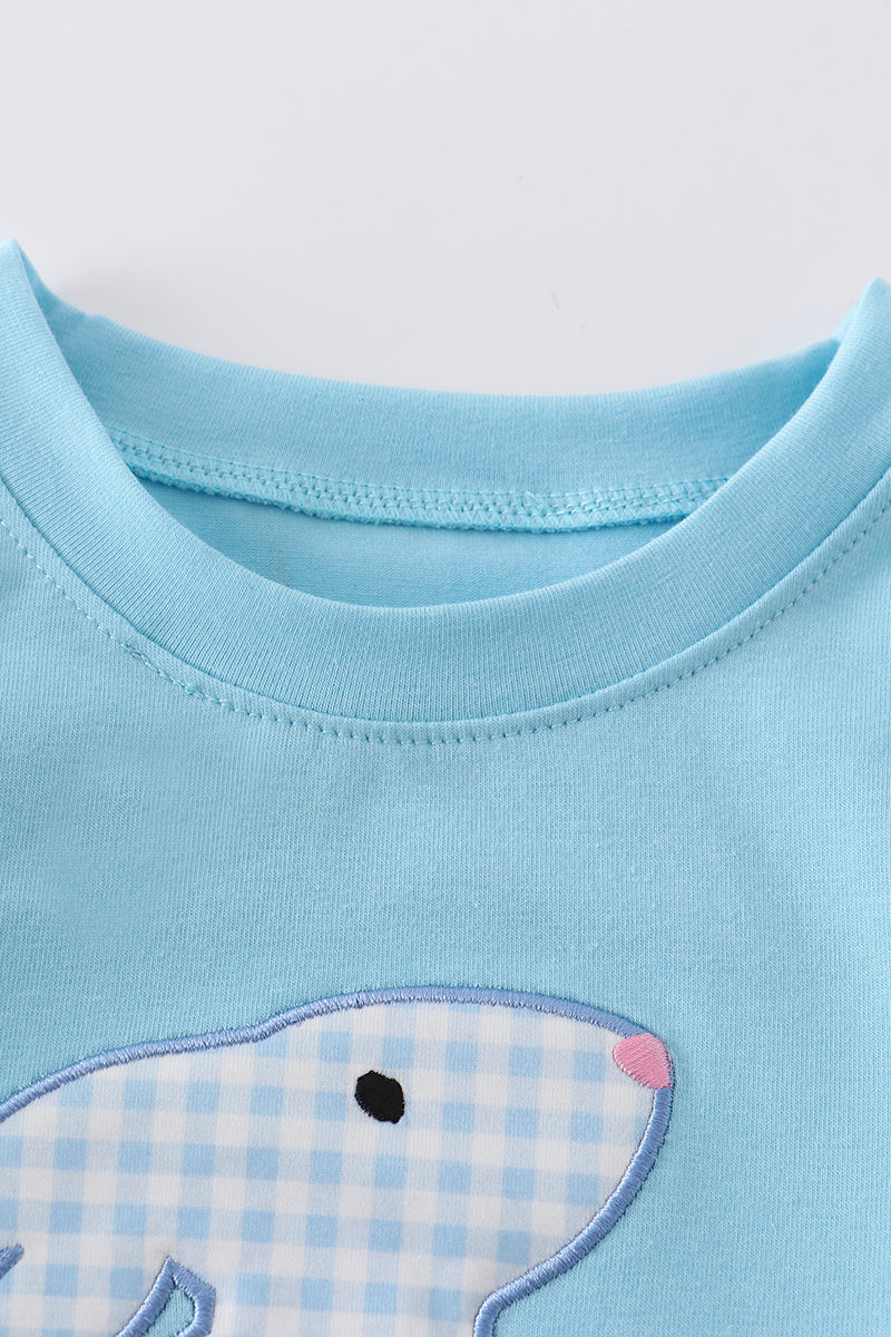 Blue rabbit applique boy top