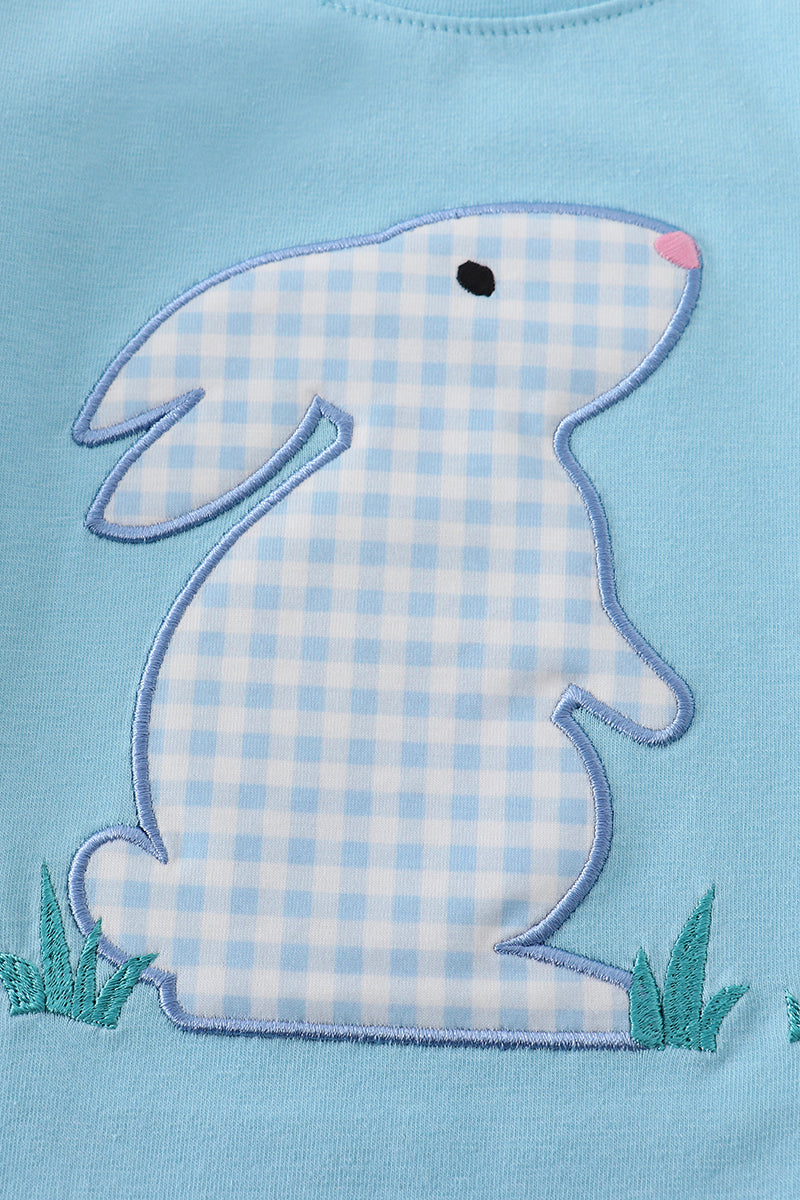 Blue rabbit applique boy top