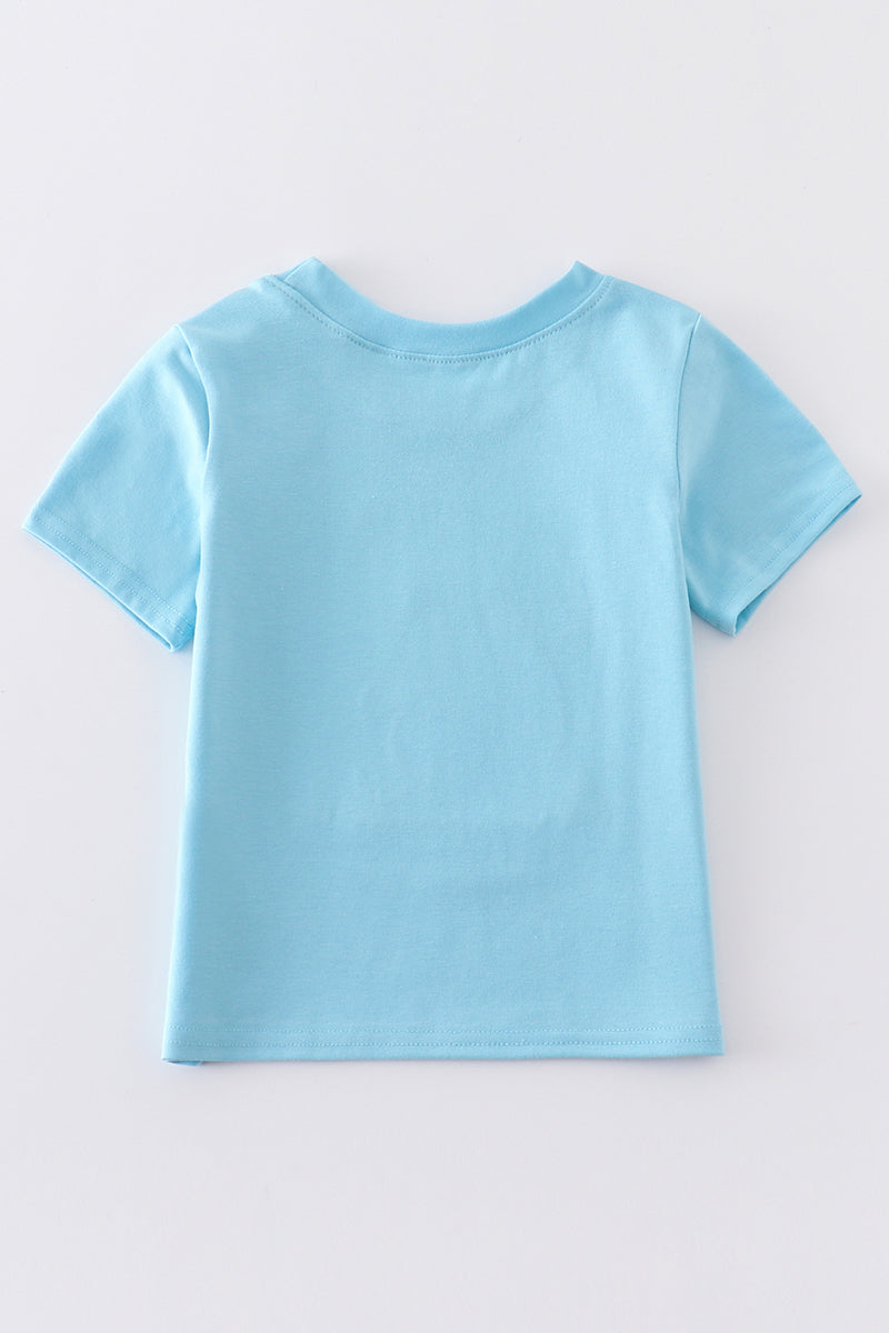 Blue rabbit applique boy top