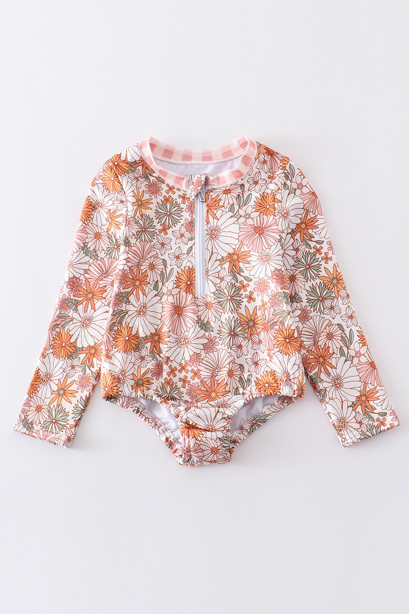 Daisy print rashguard girl swimsuit