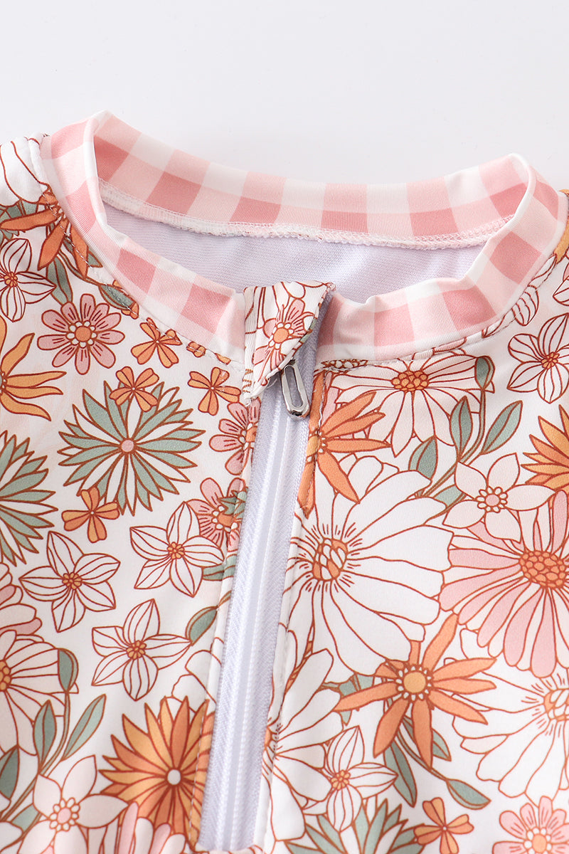 Daisy print rashguard girl swimsuit