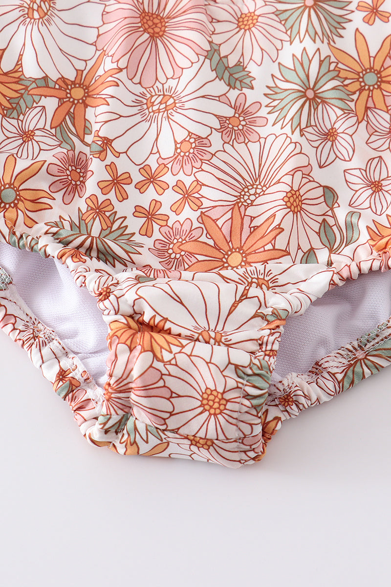 Daisy print rashguard girl swimsuit