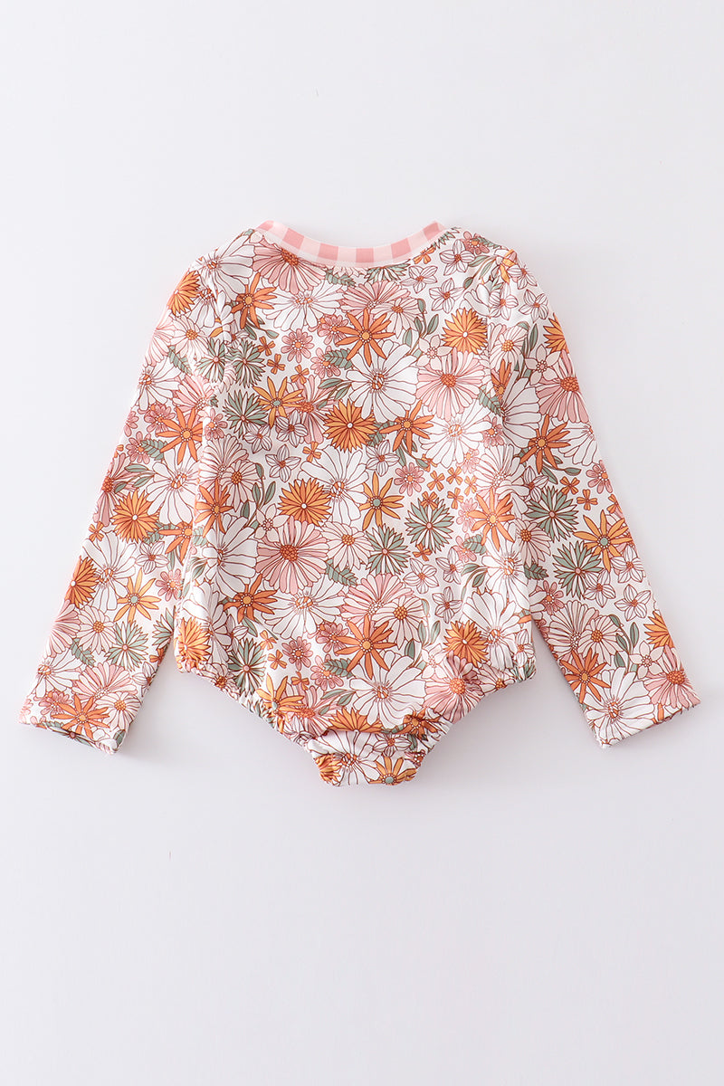 Daisy print rashguard girl swimsuit