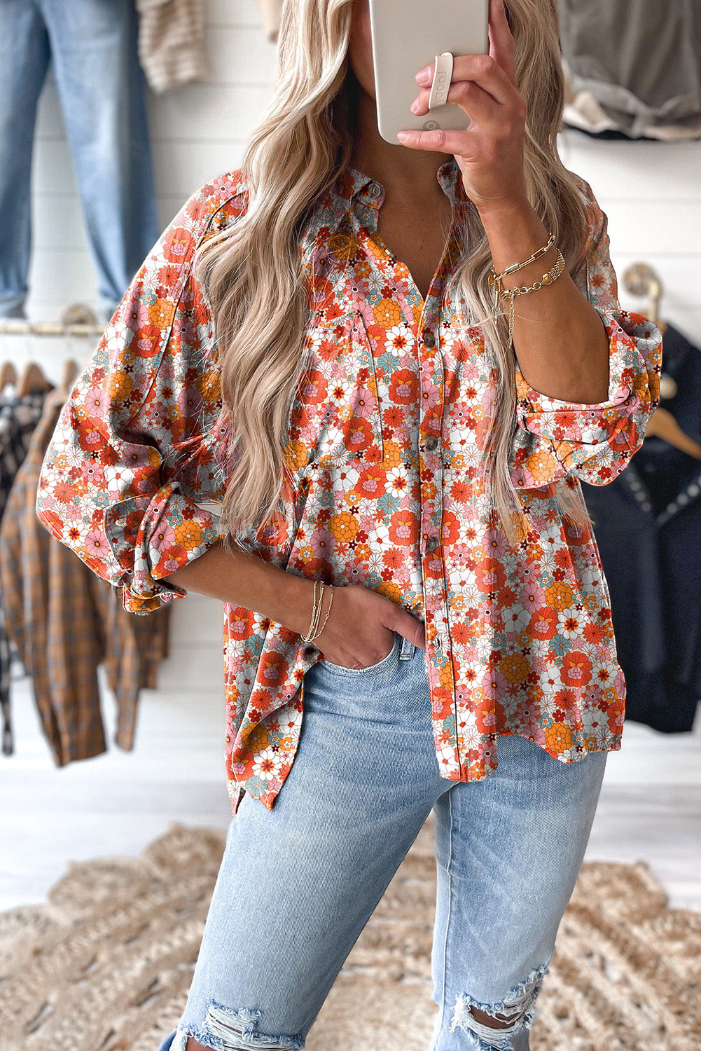 Yellow Boho Floral Collared Long Sleeve Ruffled Dress
