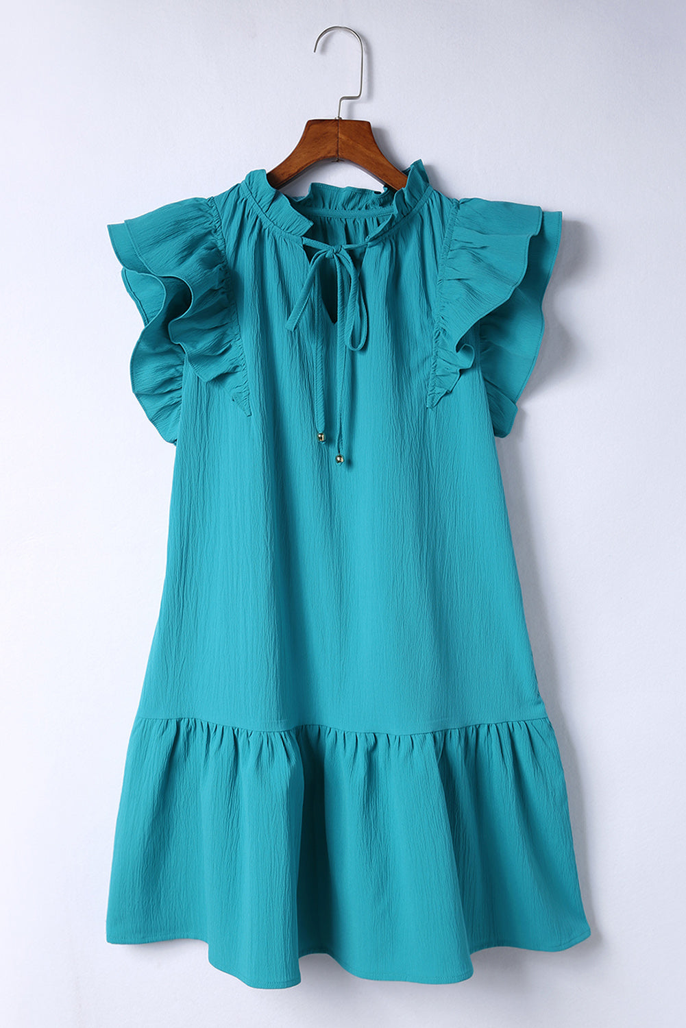 Black Tiered Ruffled Sleeves Mini Dress with Pockets