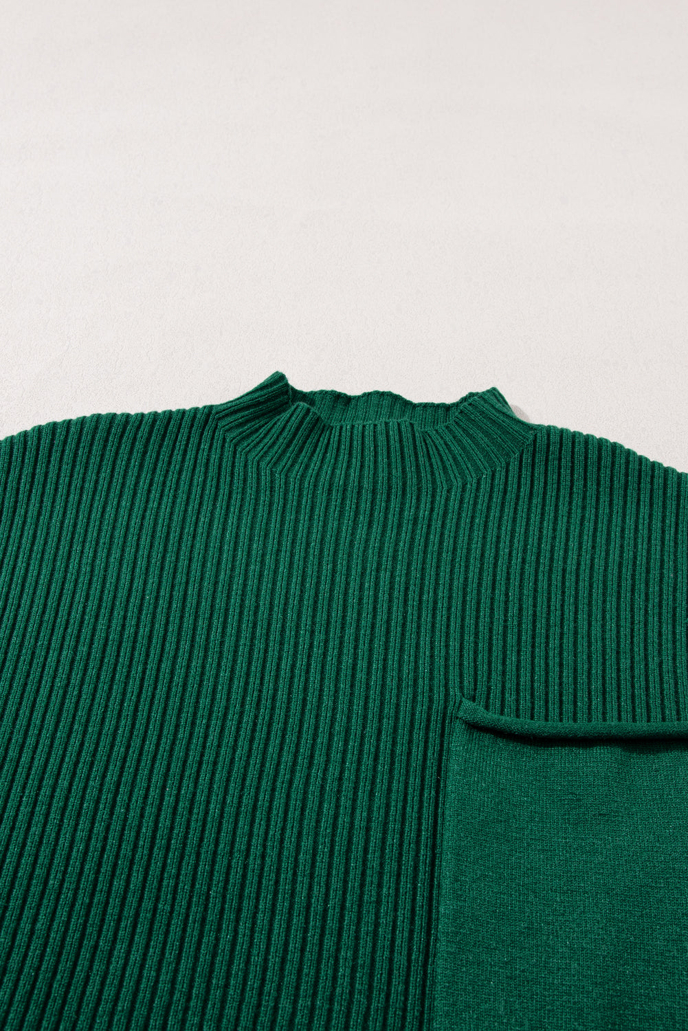 Blackish Green Patch Pocket Ribbed Knit Short Sleeve Sweater Dress