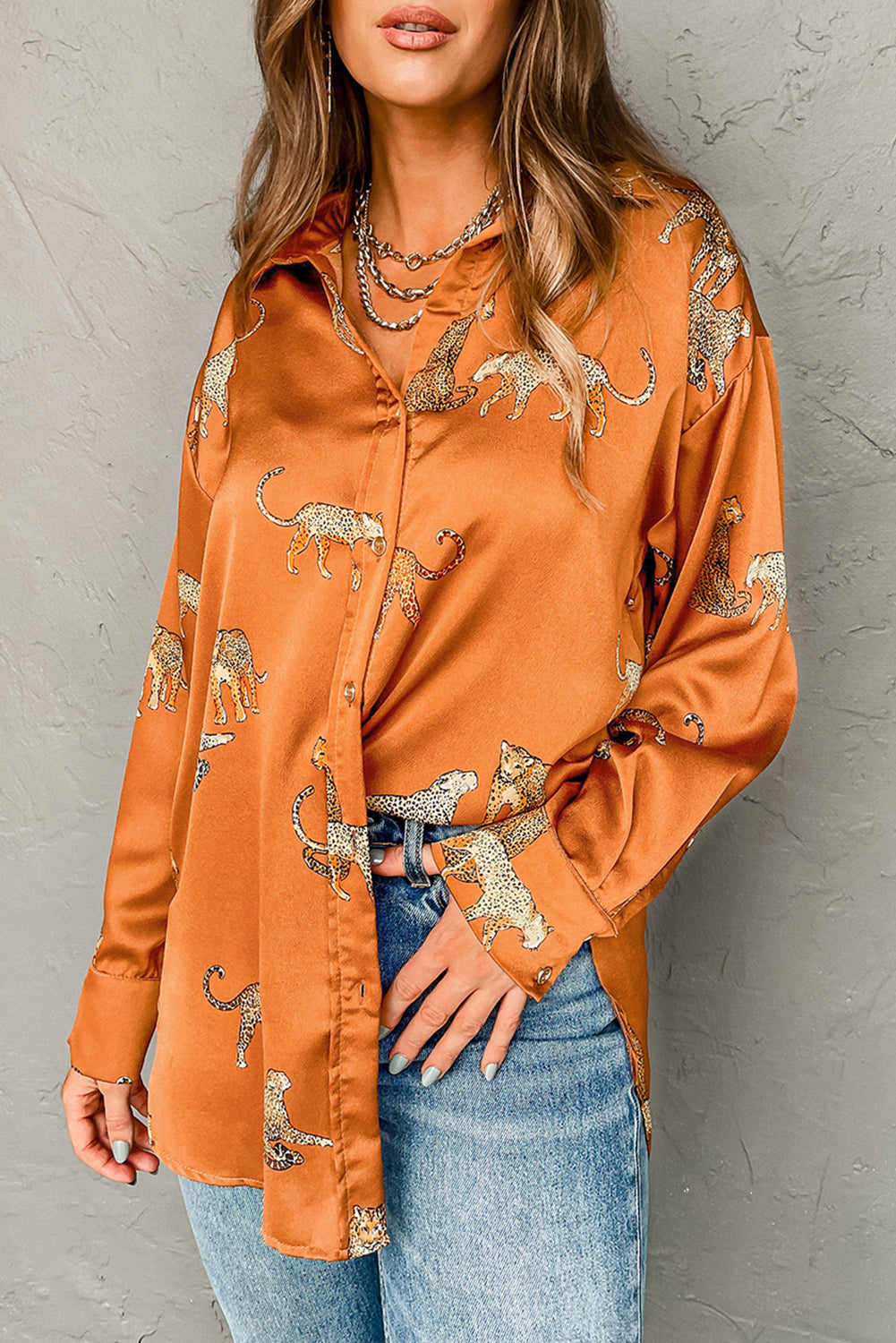 Black Leopard Print Button-up Long Sleeve Shirt Mini Dress