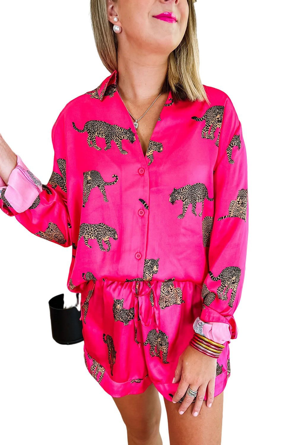 Black Leopard Print Button-up Long Sleeve Shirt Mini Dress
