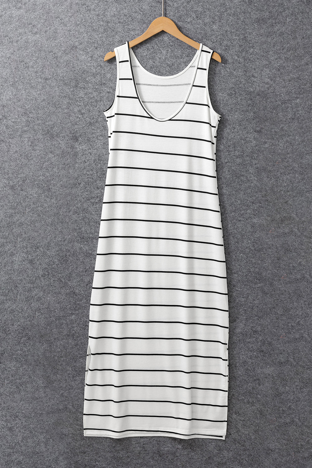 Black Stripe Print Open Back Sleeveless Maxi Dress with Slits