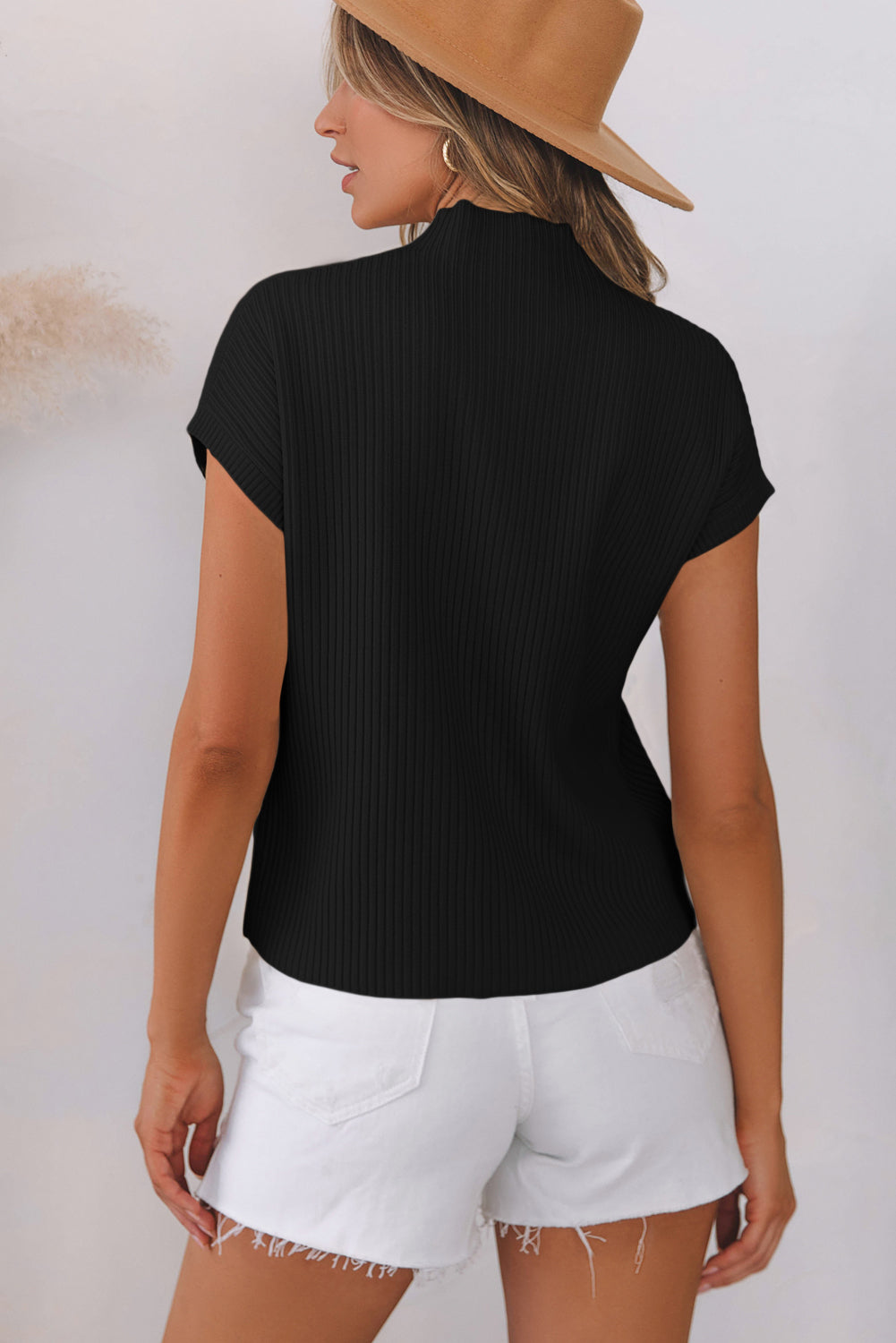 Blackish Green Patch Pocket Ribbed Knit Short Sleeve Sweater Dress