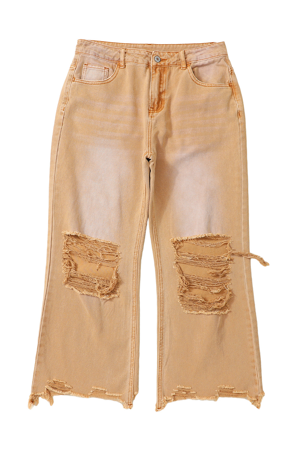 Black Distressed Hollow-out High Waist Cropped Flare Jeans