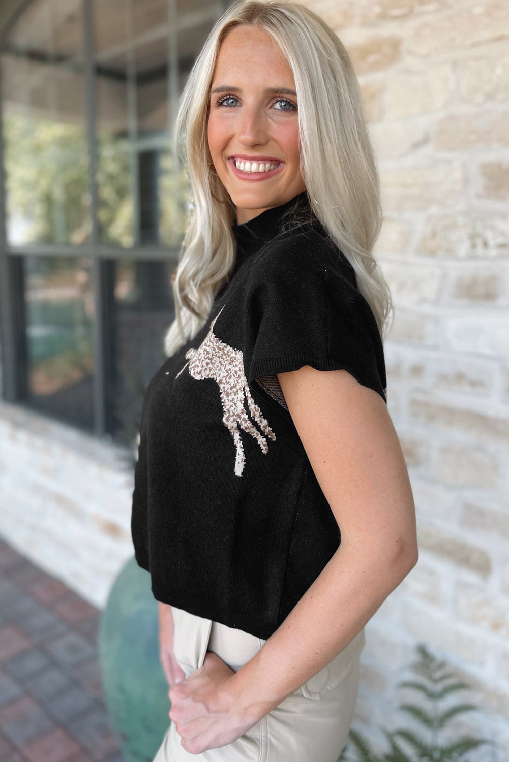 Blackish Green Patch Pocket Ribbed Knit Short Sleeve Sweater Dress