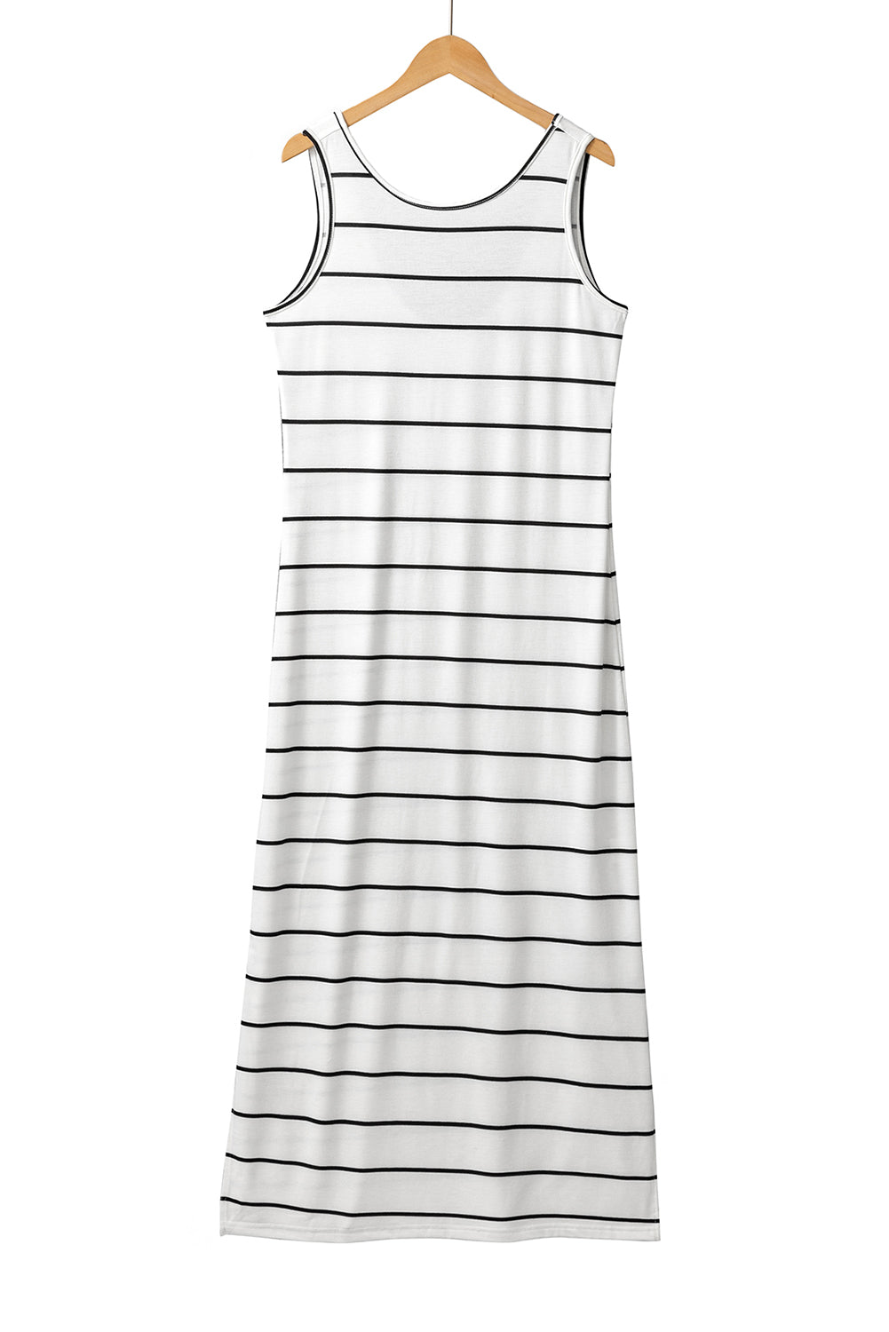 Black Stripe Print Open Back Sleeveless Maxi Dress with Slits