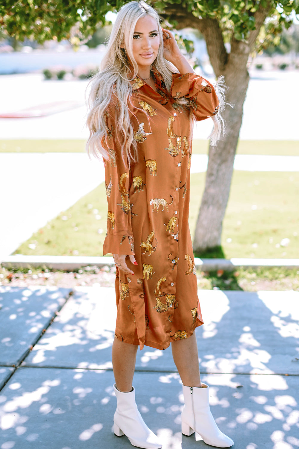 Black Leopard Print Button-up Long Sleeve Shirt Mini Dress
