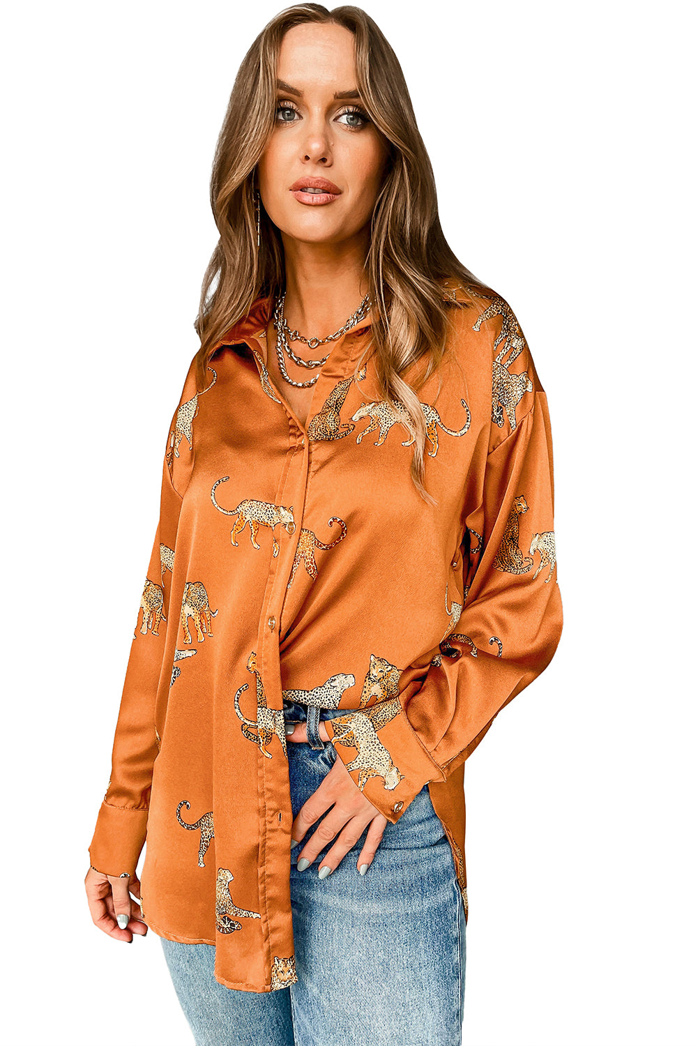 Black Leopard Print Button-up Long Sleeve Shirt Mini Dress