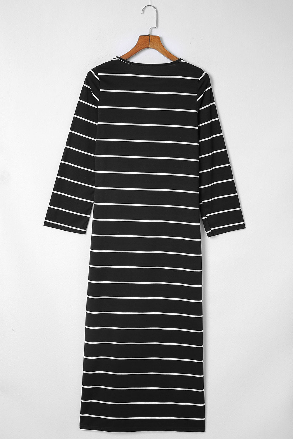 Black Stripe Print Open Back Sleeveless Maxi Dress with Slits