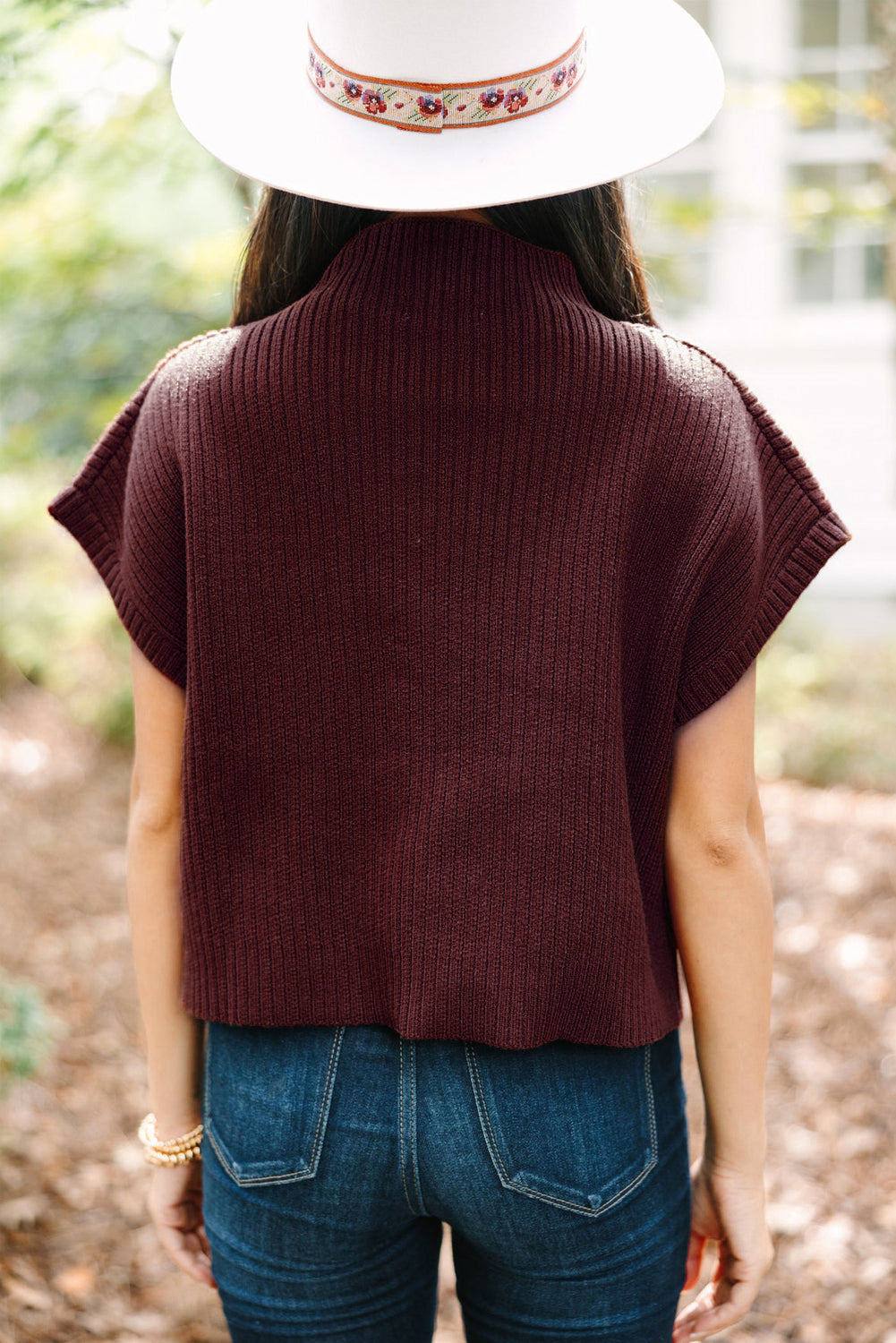 Blackish Green Patch Pocket Ribbed Knit Short Sleeve Sweater Dress
