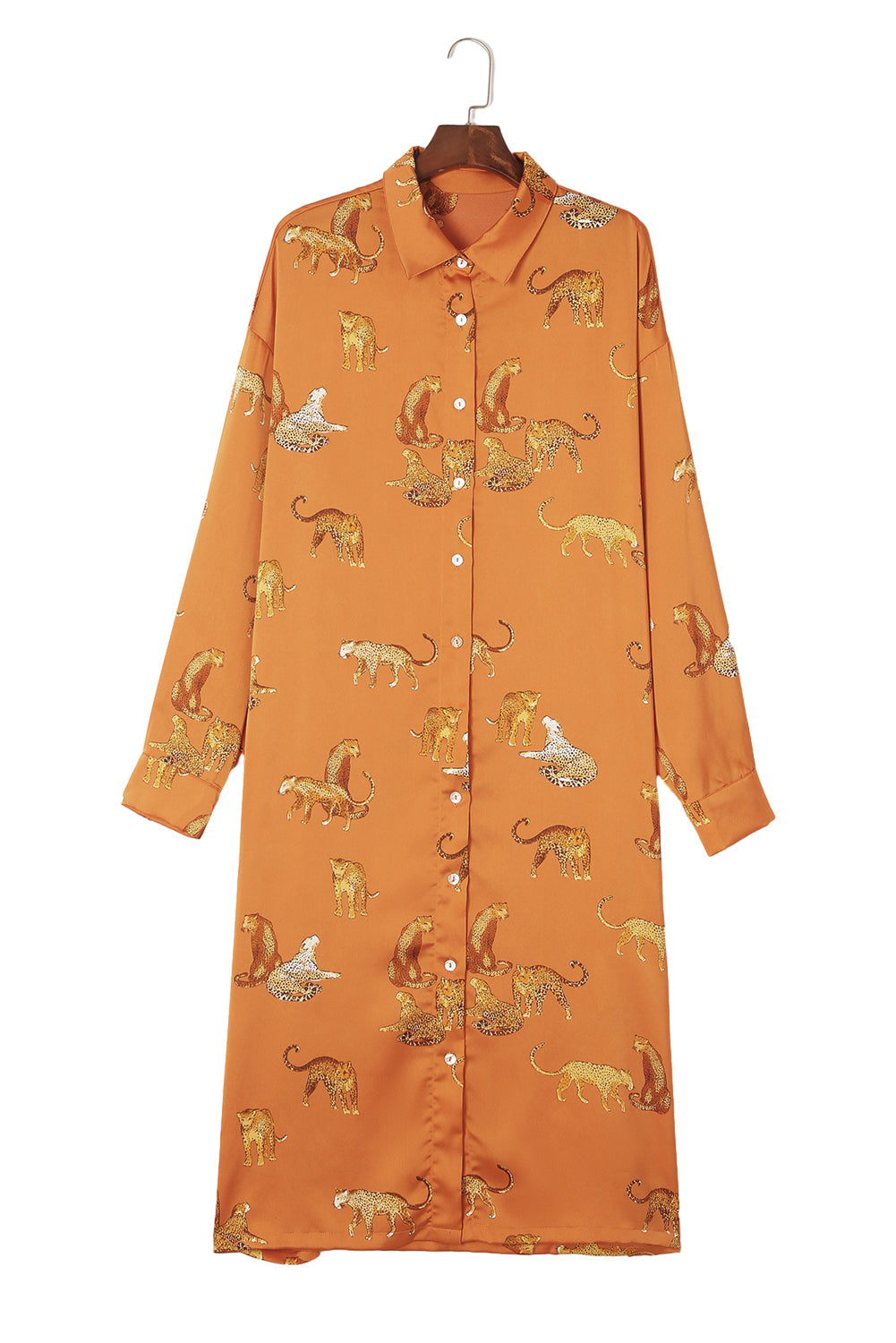 Black Leopard Print Button-up Long Sleeve Shirt Mini Dress