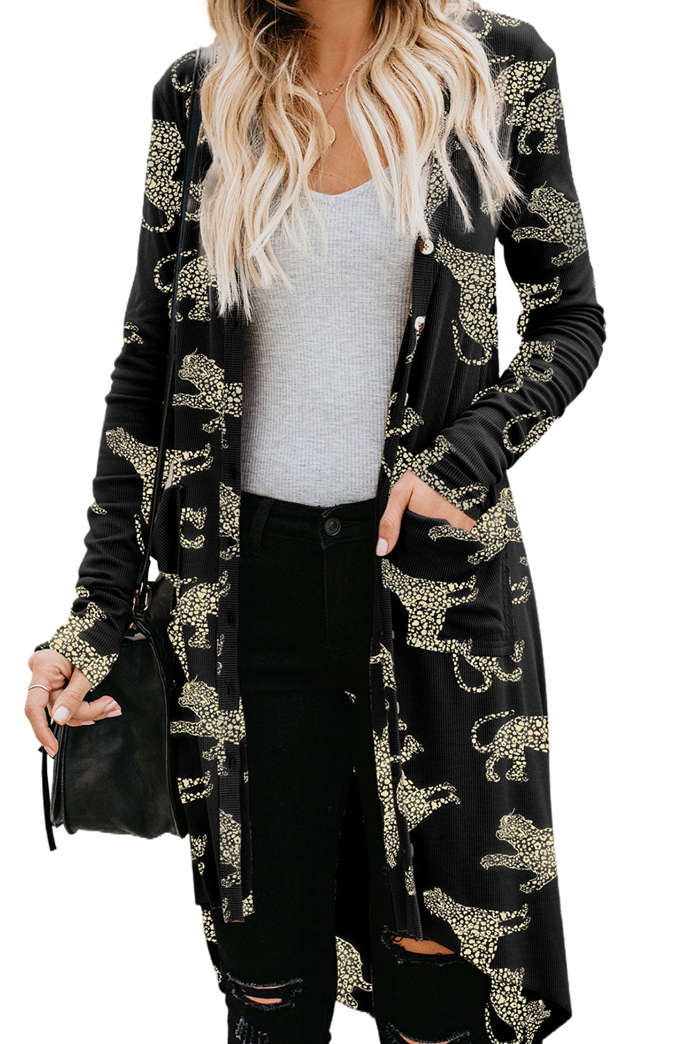 Black Leopard Print Button-up Long Sleeve Shirt Mini Dress