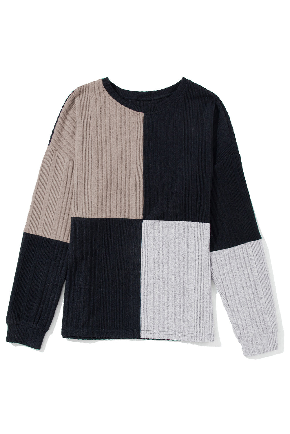 Black Color Block Drop Shoulder Rib Knit Mini Dress