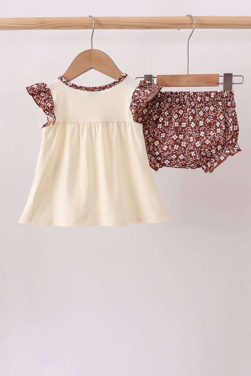 Brown Mallard Applique Ruffle Bloomer Set