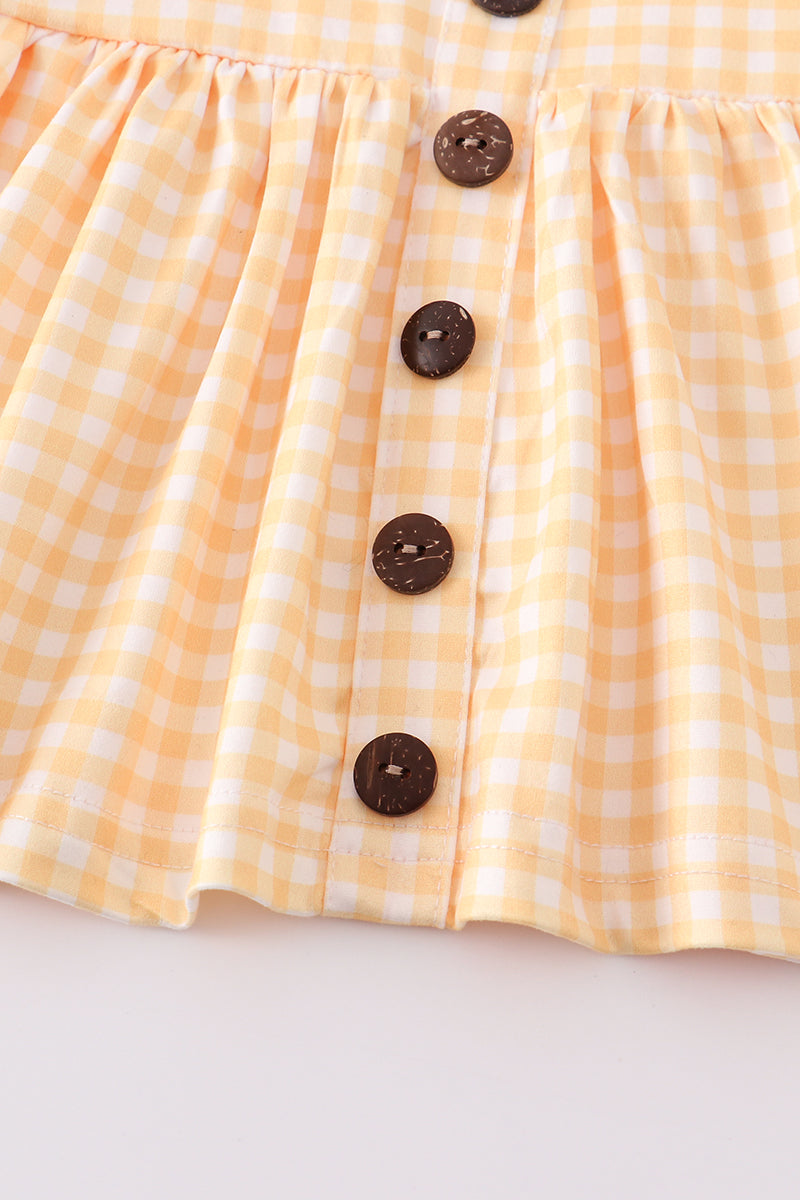 Beige plaid buttons ruffle baby set