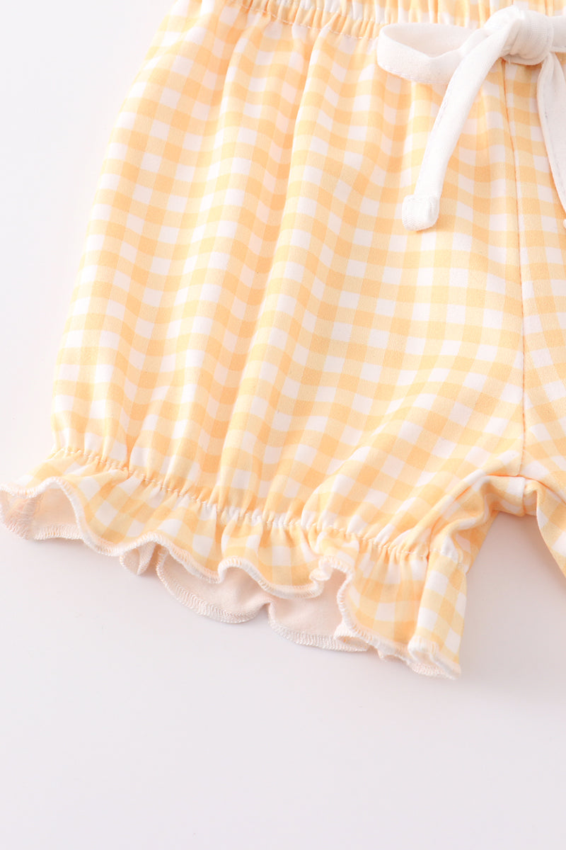 Beige plaid buttons ruffle baby set