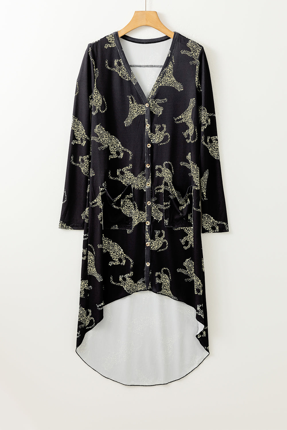 Black Leopard Print Button-up Long Sleeve Shirt Mini Dress