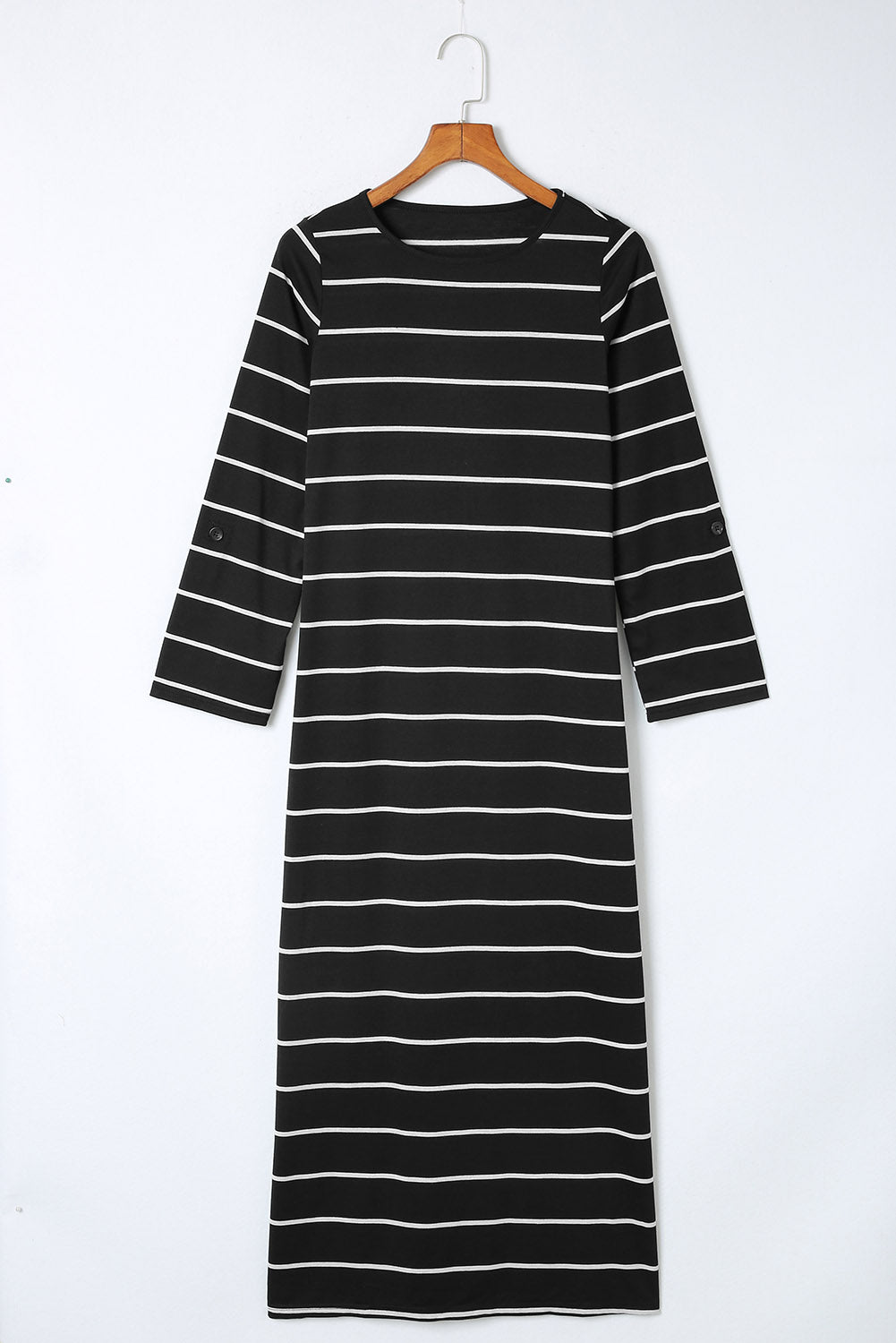 Black Stripe Print Open Back Sleeveless Maxi Dress with Slits