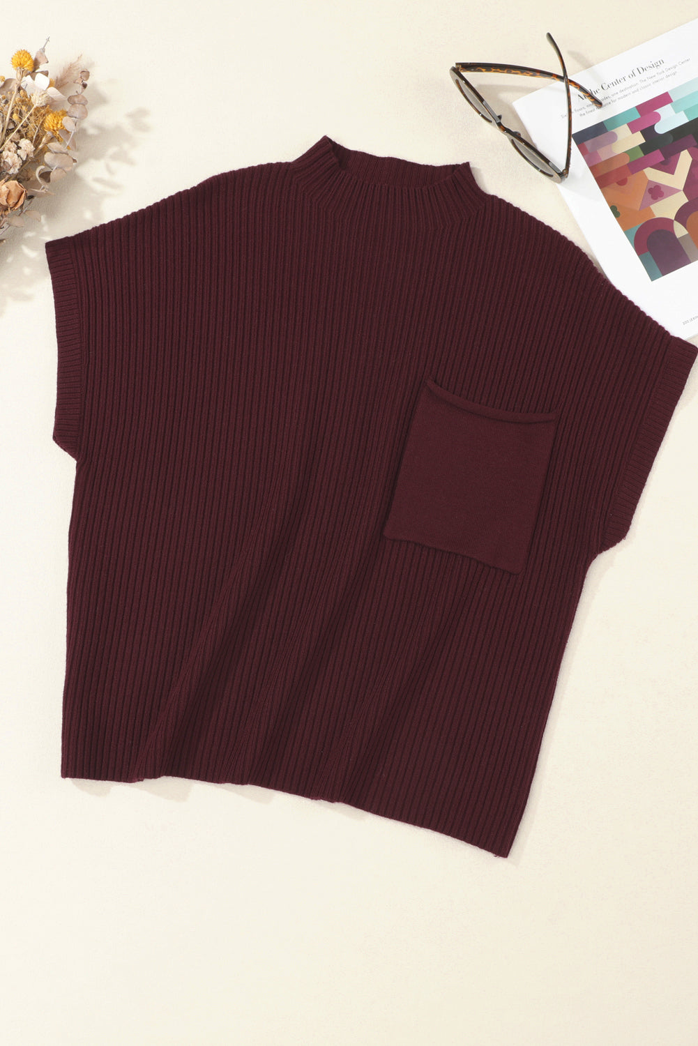 Blackish Green Patch Pocket Ribbed Knit Short Sleeve Sweater Dress