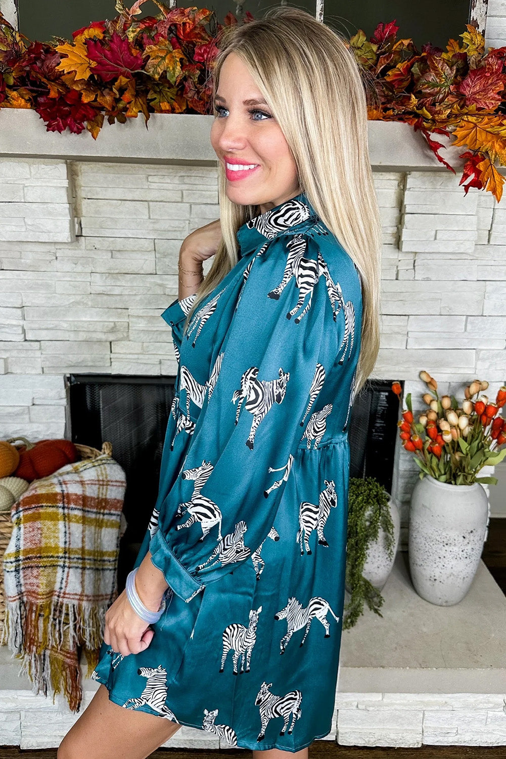 Black Leopard Print Button-up Long Sleeve Shirt Mini Dress