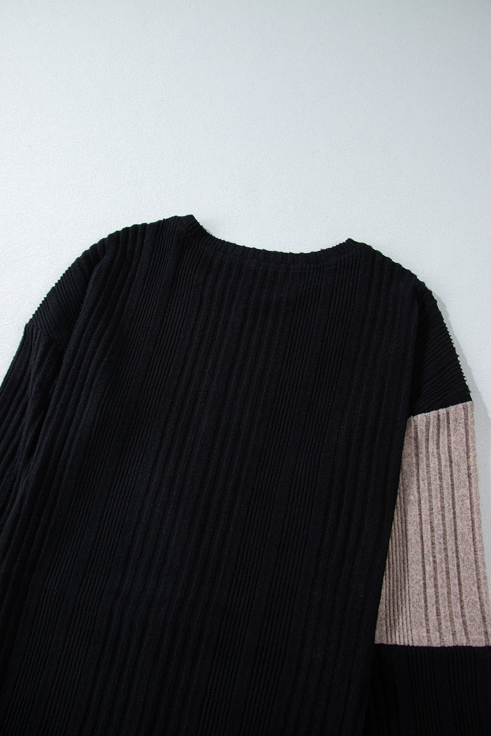 Black Color Block Drop Shoulder Rib Knit Mini Dress