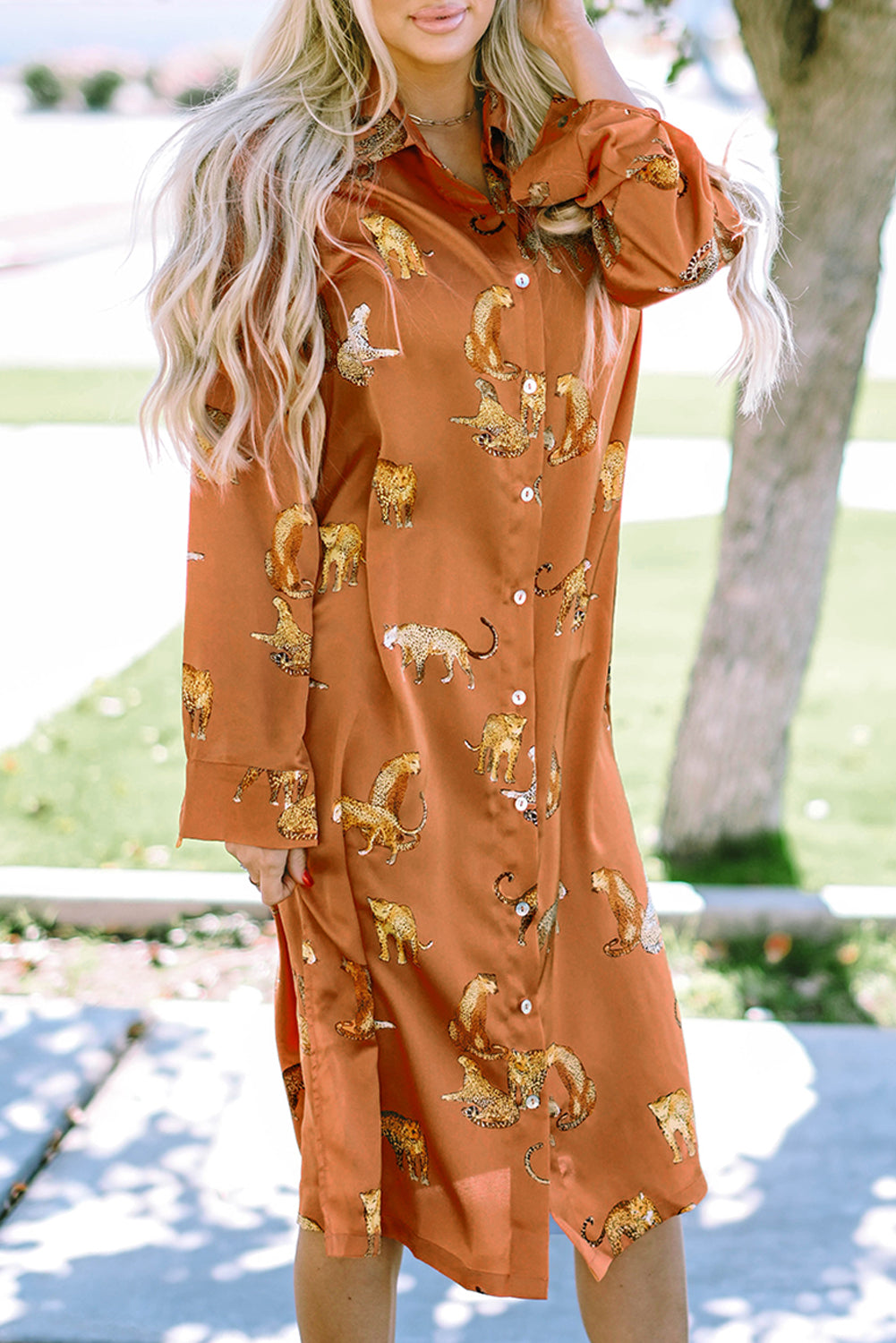 Black Leopard Print Button-up Long Sleeve Shirt Mini Dress