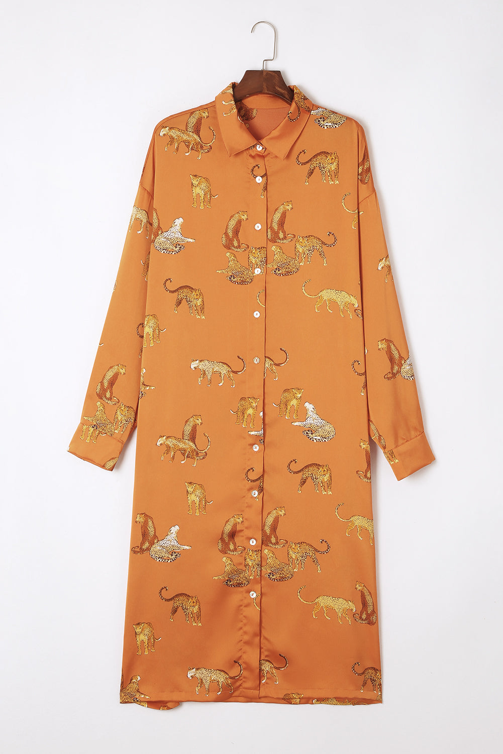 Black Leopard Print Button-up Long Sleeve Shirt Mini Dress
