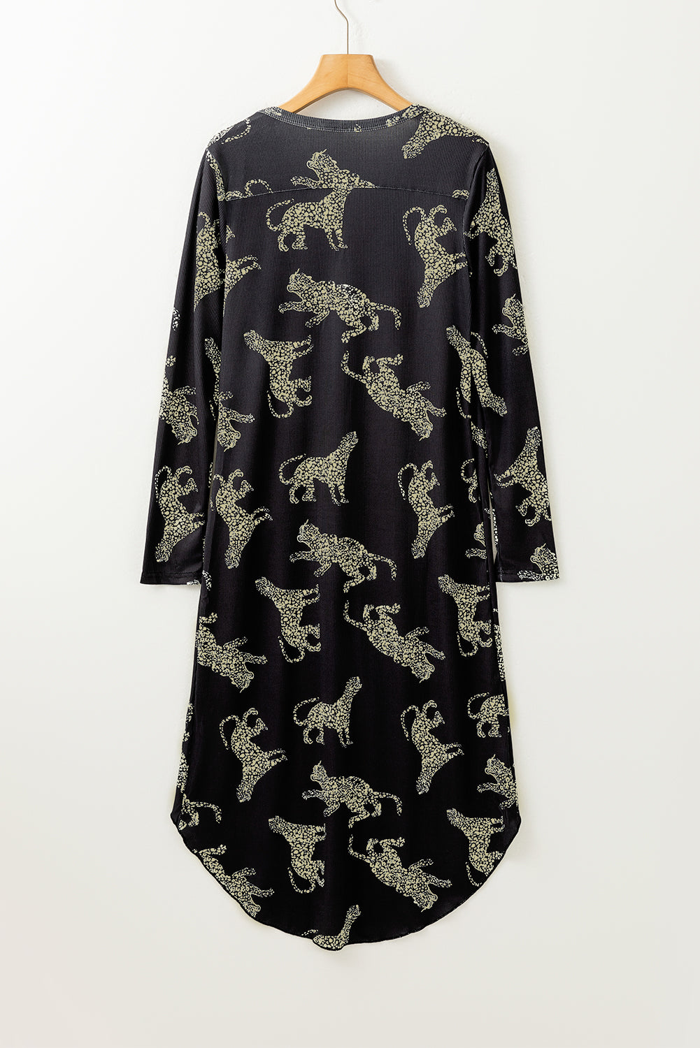 Black Leopard Print Button-up Long Sleeve Shirt Mini Dress