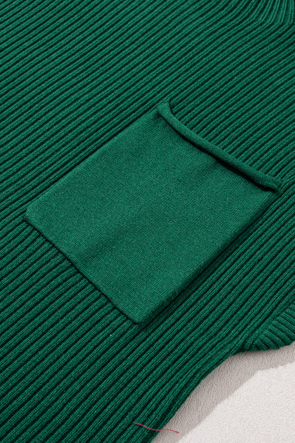 Blackish Green Patch Pocket Ribbed Knit Short Sleeve Sweater Dress
