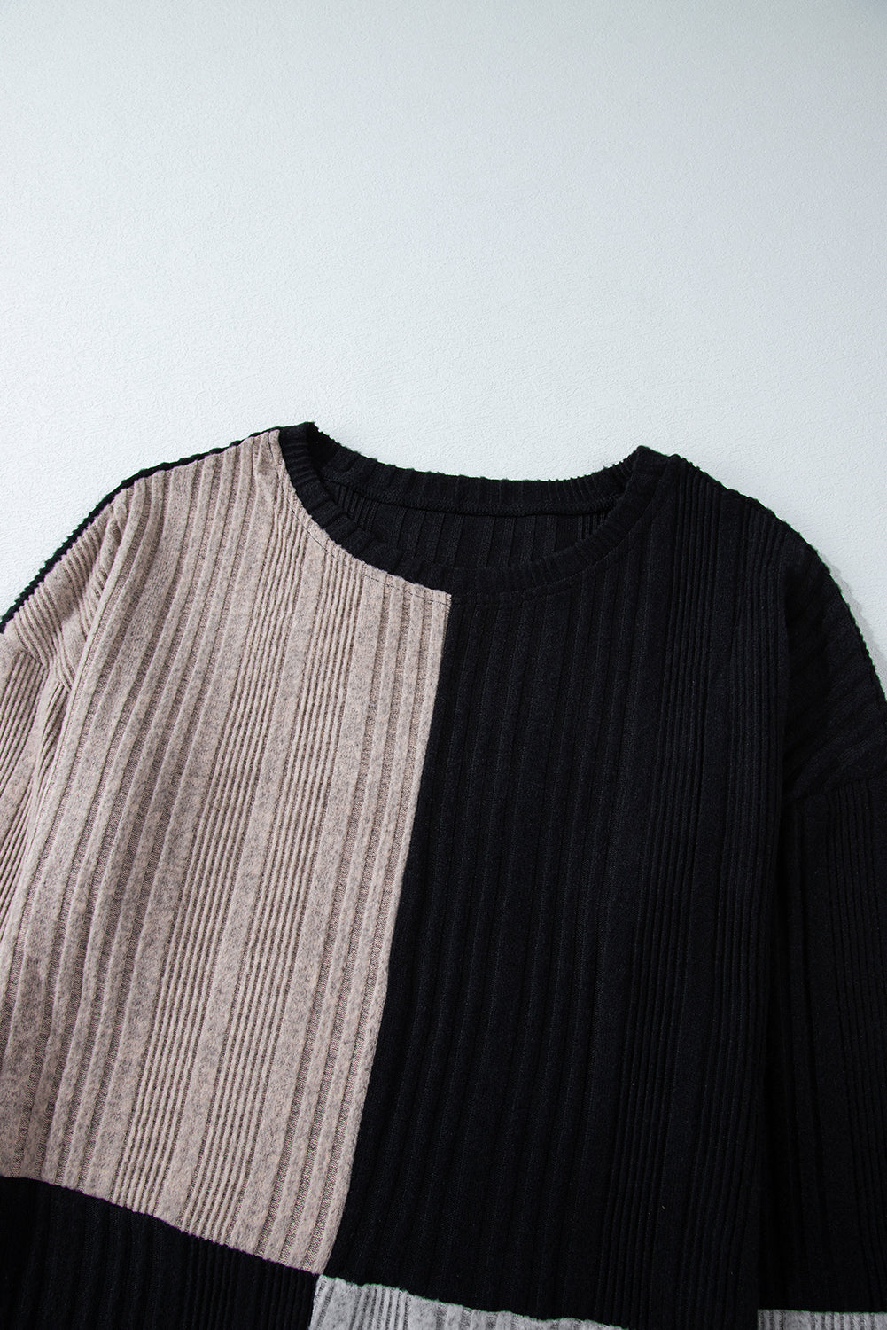 Black Color Block Drop Shoulder Rib Knit Mini Dress