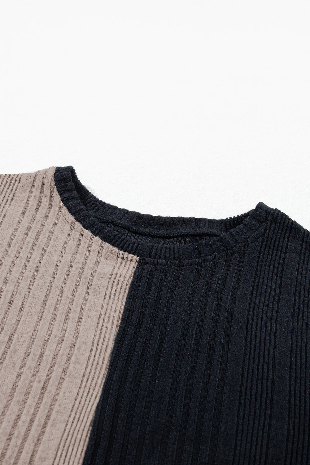 Black Color Block Drop Shoulder Rib Knit Mini Dress