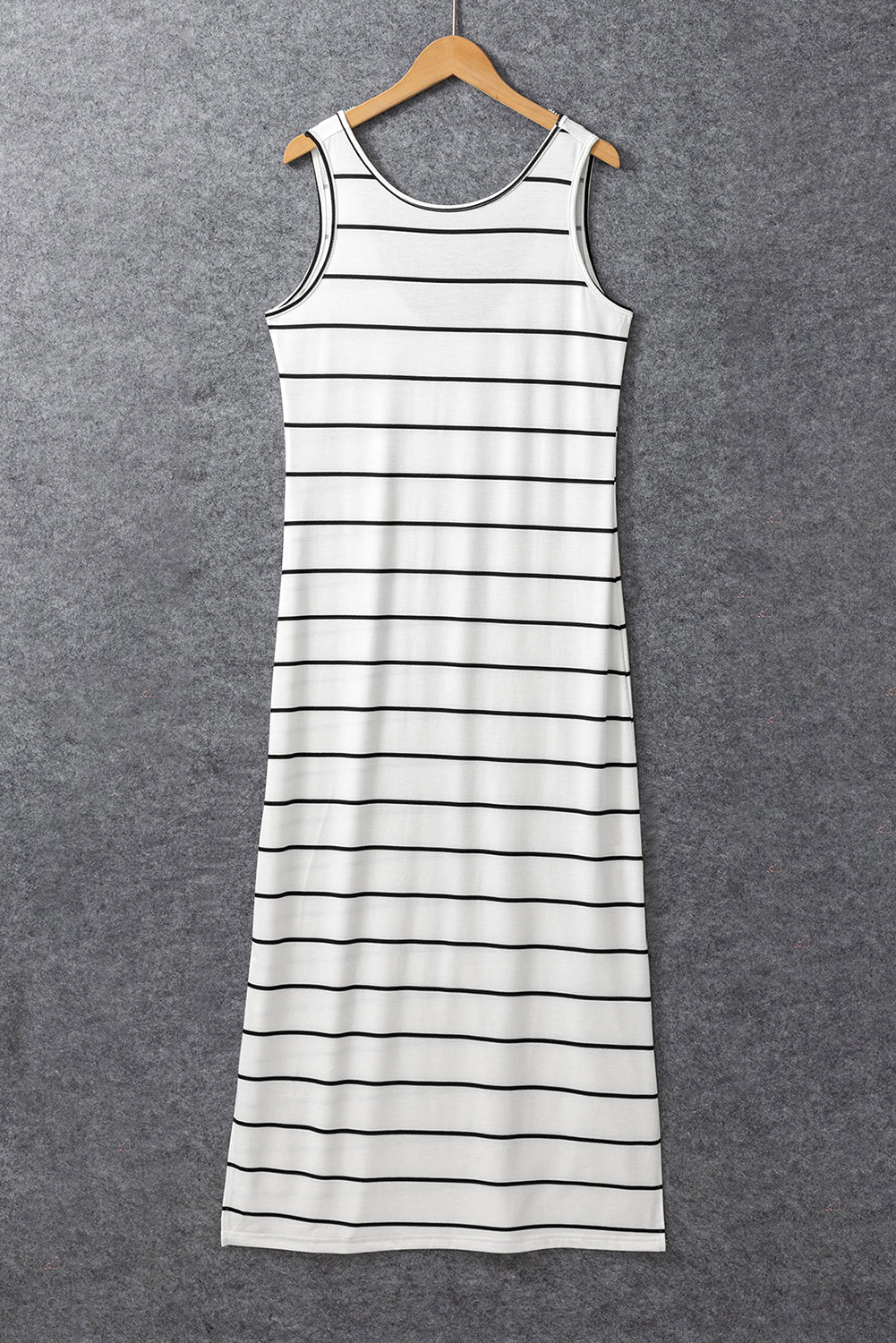 Black Stripe Print Open Back Sleeveless Maxi Dress with Slits