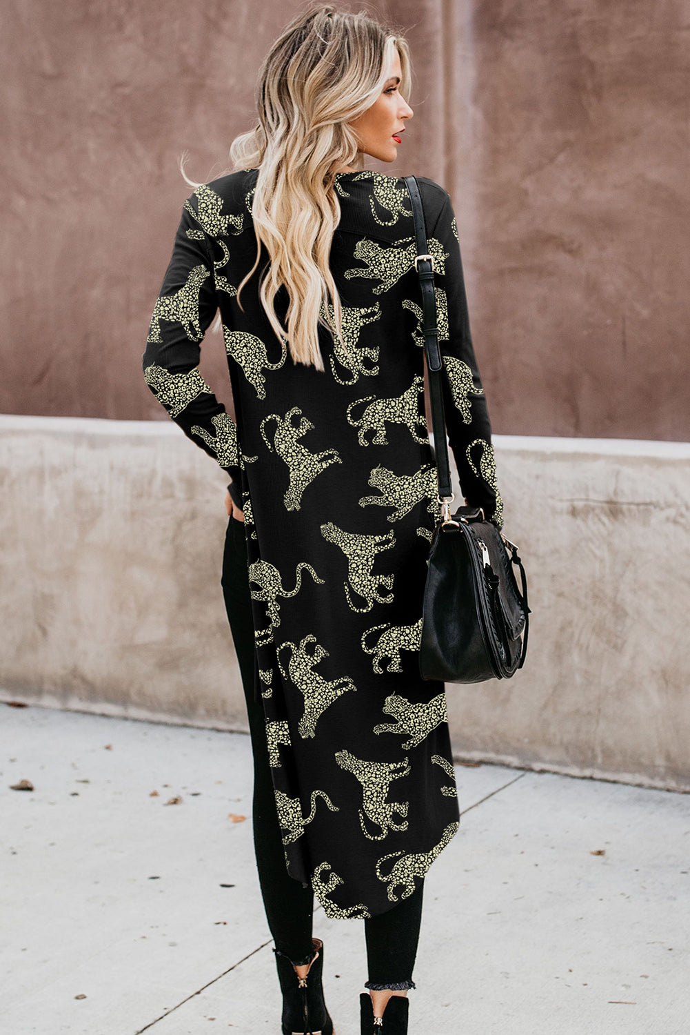 Black Leopard Print Button-up Long Sleeve Shirt Mini Dress