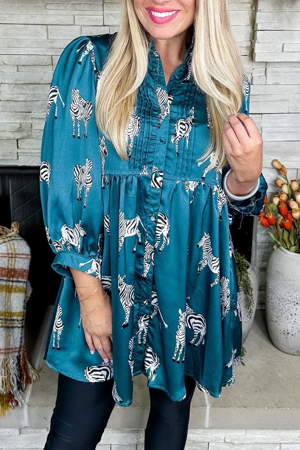 Black Leopard Print Button-up Long Sleeve Shirt Mini Dress