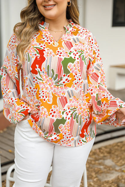 Multicolour Split Neck Puff Sleeve Flowy Printed Dress