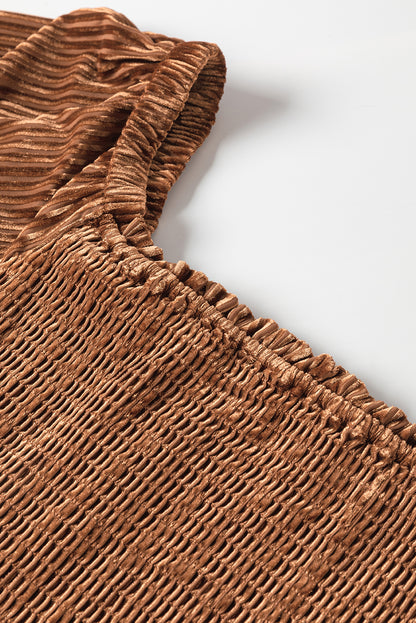 Pale Chestnut Long Sleeve Tiered Ribbed Velvet Dress