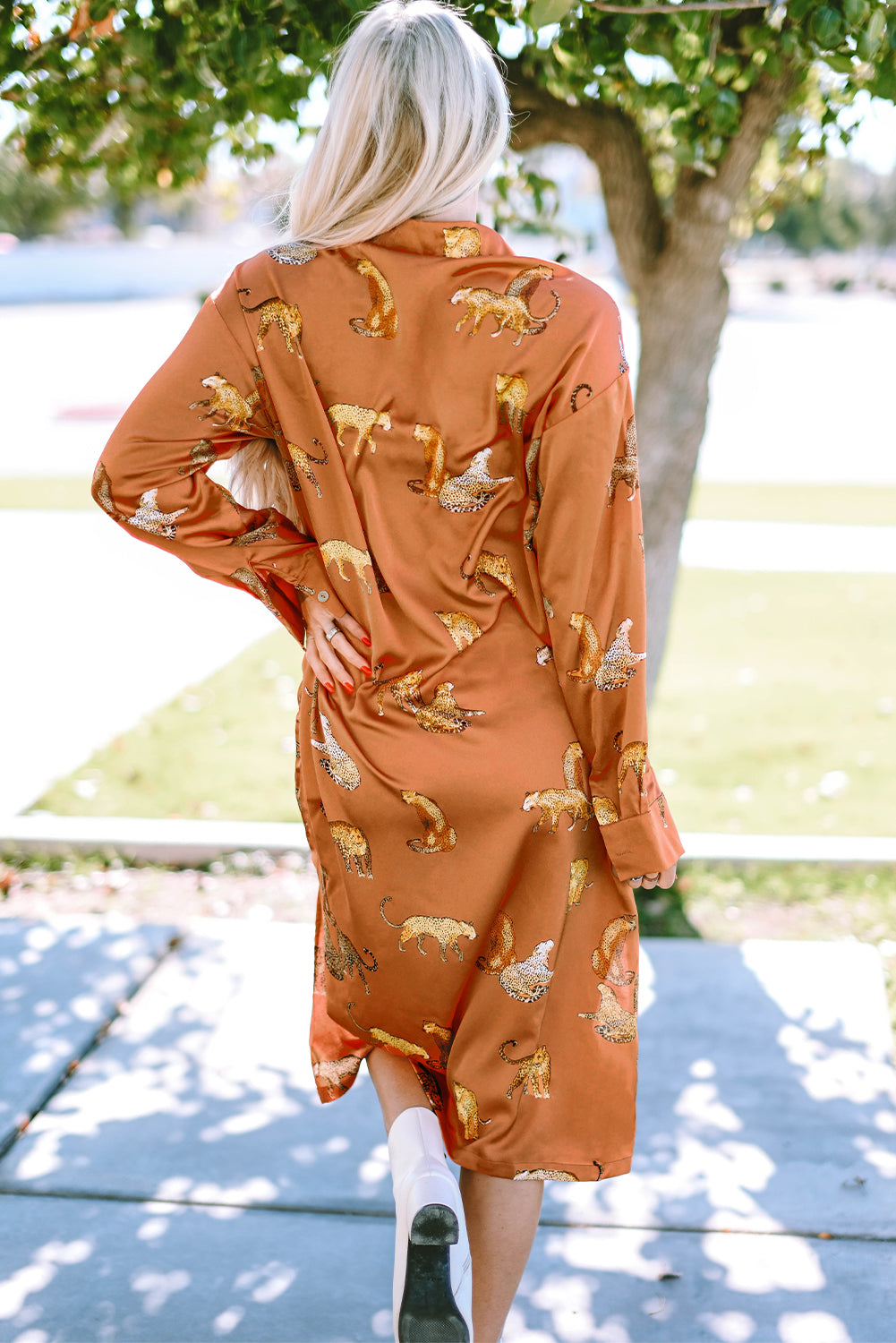 Black Leopard Print Button-up Long Sleeve Shirt Mini Dress