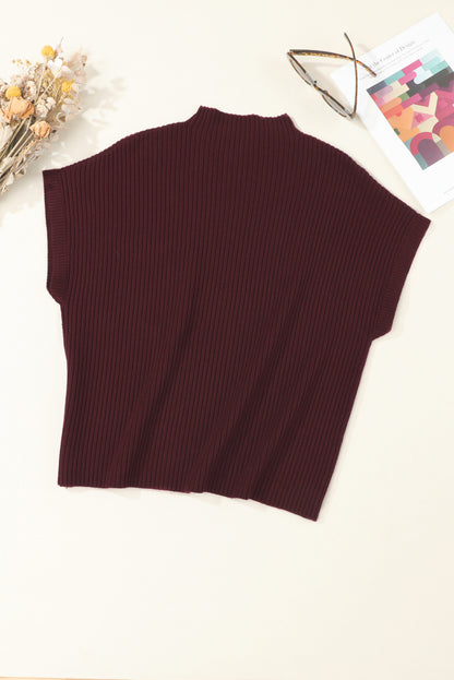 Blackish Green Patch Pocket Ribbed Knit Short Sleeve Sweater Dress