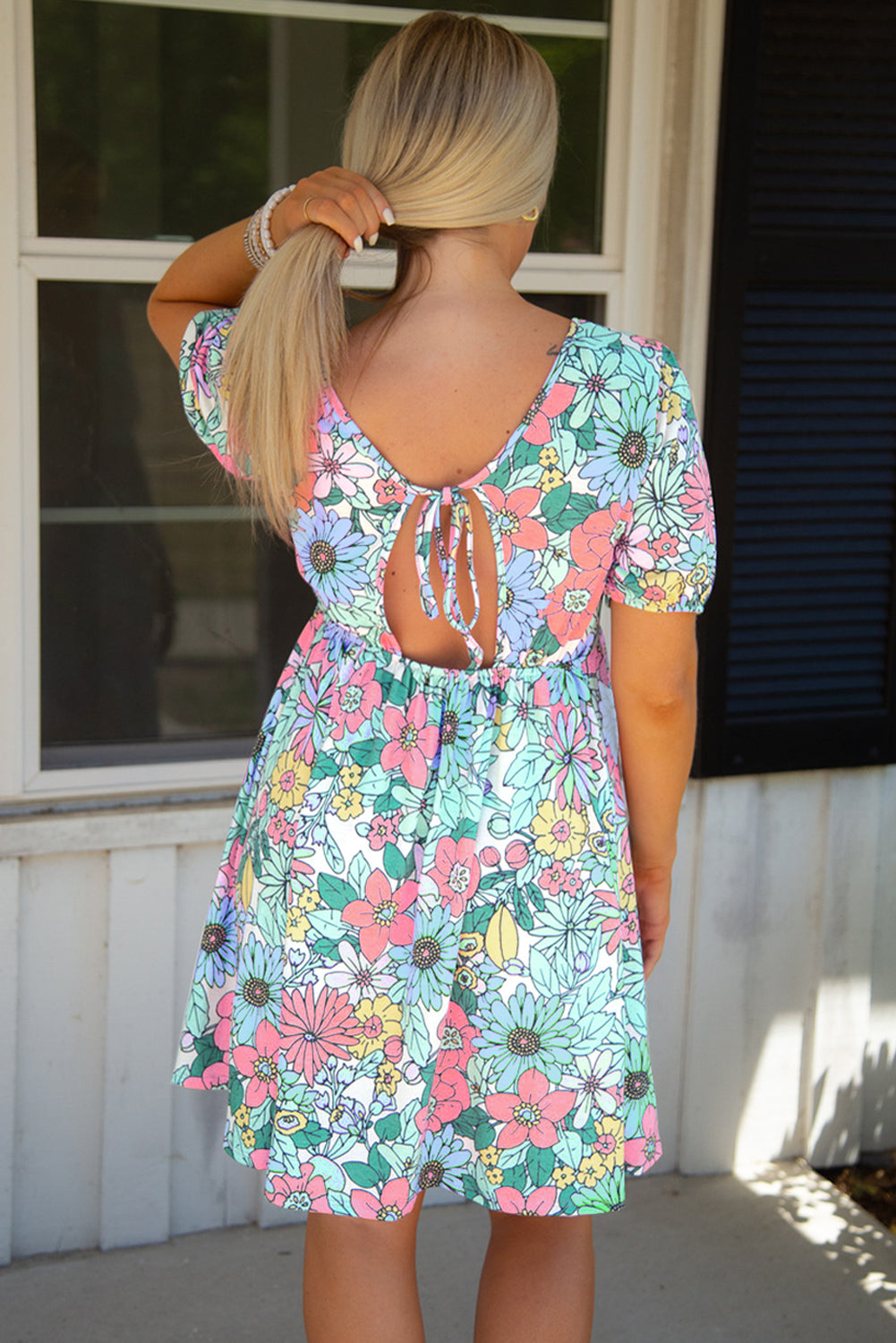 Multicolor Round Neck Sleeveless Floral Mini Dress
