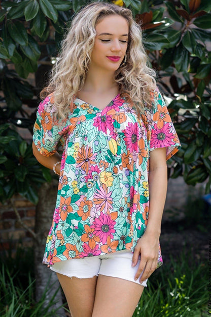 Multicolor Round Neck Sleeveless Floral Mini Dress